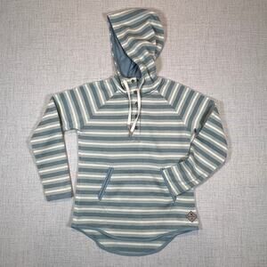 Eddie Bauer Striped Henley Hoodie Fleece Pullover Blue and White/Cream Women's S